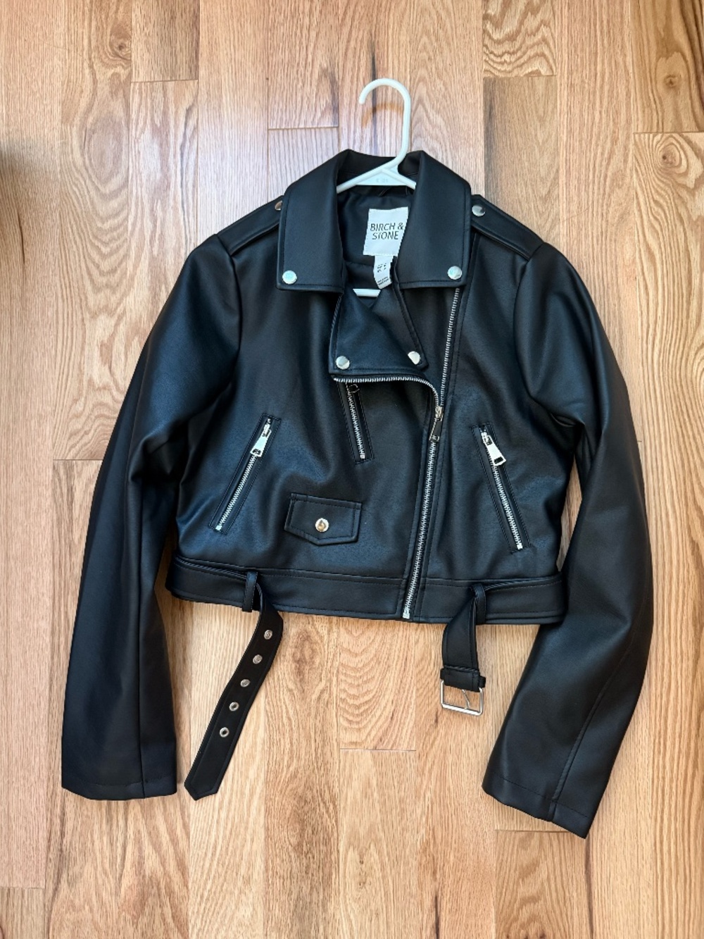 Cropped Black Faux Leather Jacket, S